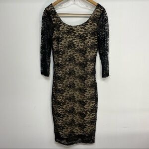 AUW Black Scoop Neck Bodycon Lace Dress Size Large